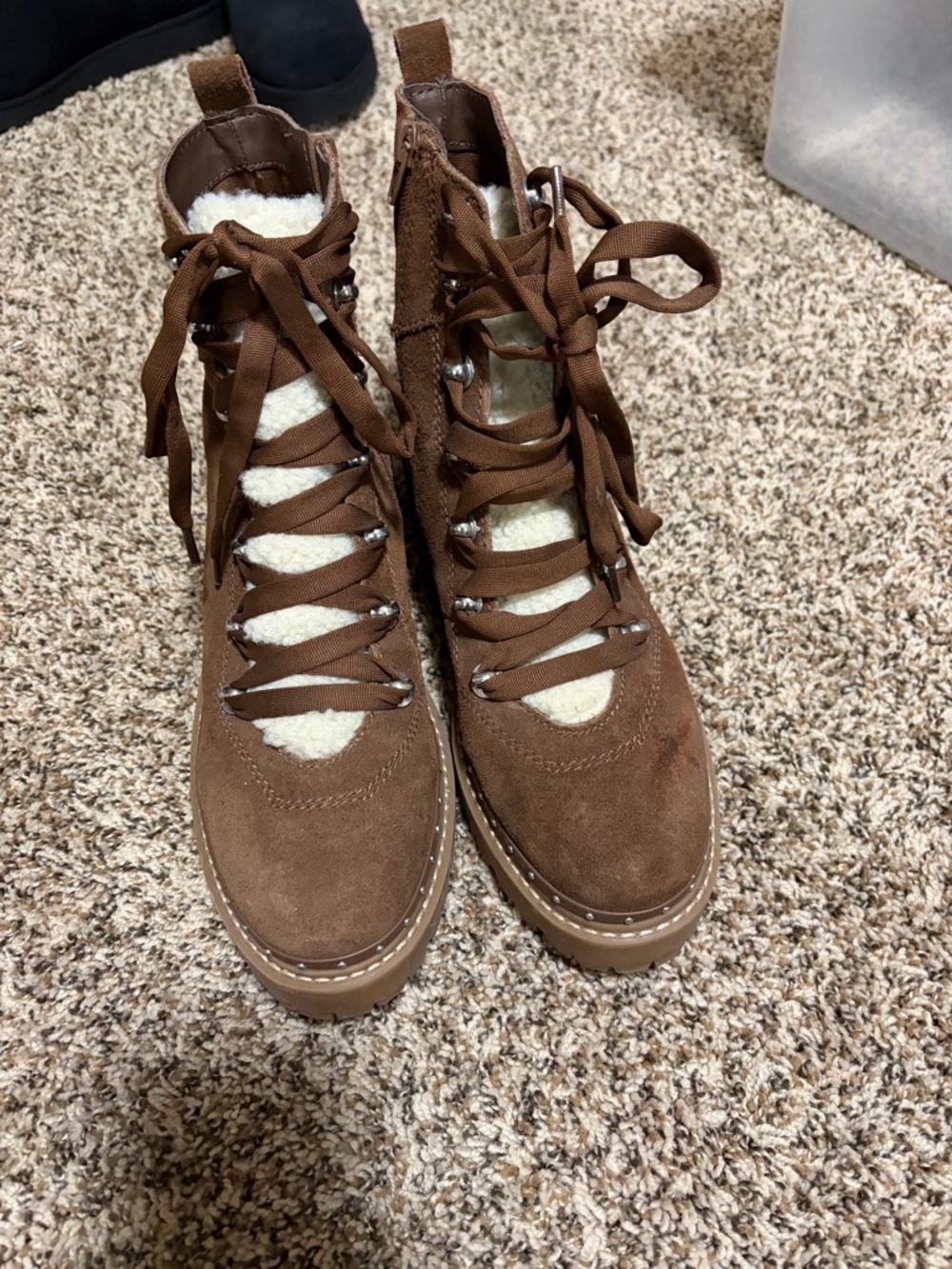 Steve Madden Brown Suede Lace-Up Shearling Boots